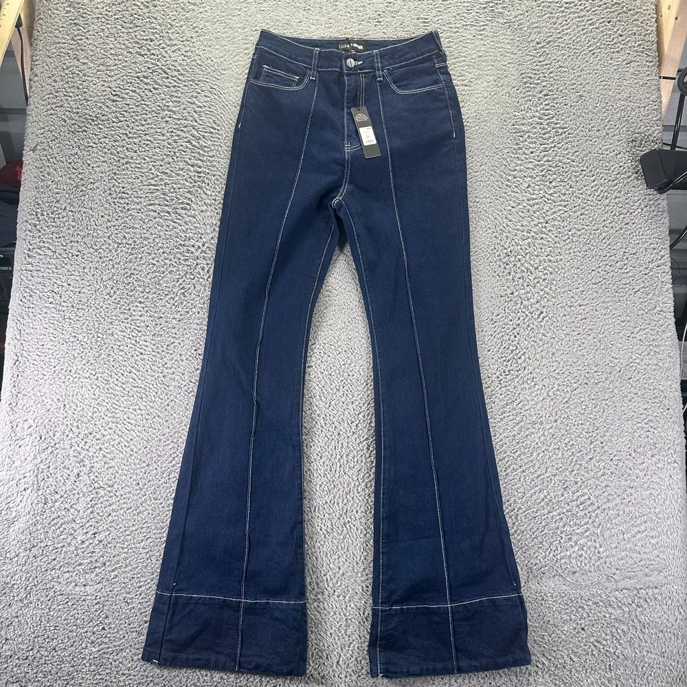 Fashion Nova Jeans Womens 9 Blue Cotton Denim Flared Workwear Travel Stretch